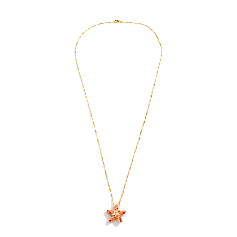 Enamel Glazed Starfish Long Necklace 18K Gold Plated