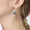 Dolphin Fish Tail Long Tassel  Enamel Hook Earrings