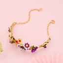 Enamel Glazed Daisy Flower Bee Inlaid Gem Bracelet 18K Gold Plated