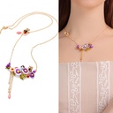 Enamel Glazed Daisy Flower Bee Inlaid Gem Clavicle Chain Necklace 18K Gold Plated