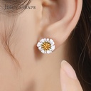 Enamel Glazed Daisy Flower Stud Earrings 925 Silver Needle