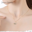 Enamel Glazed Moon Star Inlaid Gem Clavicle Chain Necklace 18K Gold Plated