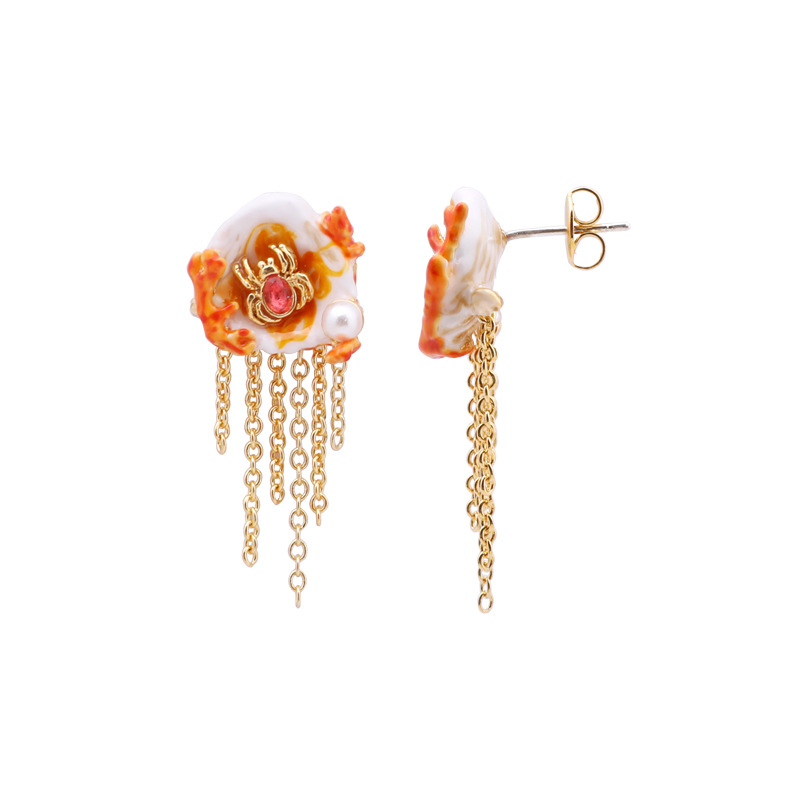 Flower Tassel Enamel Earrings Jewelry Stud Earrings