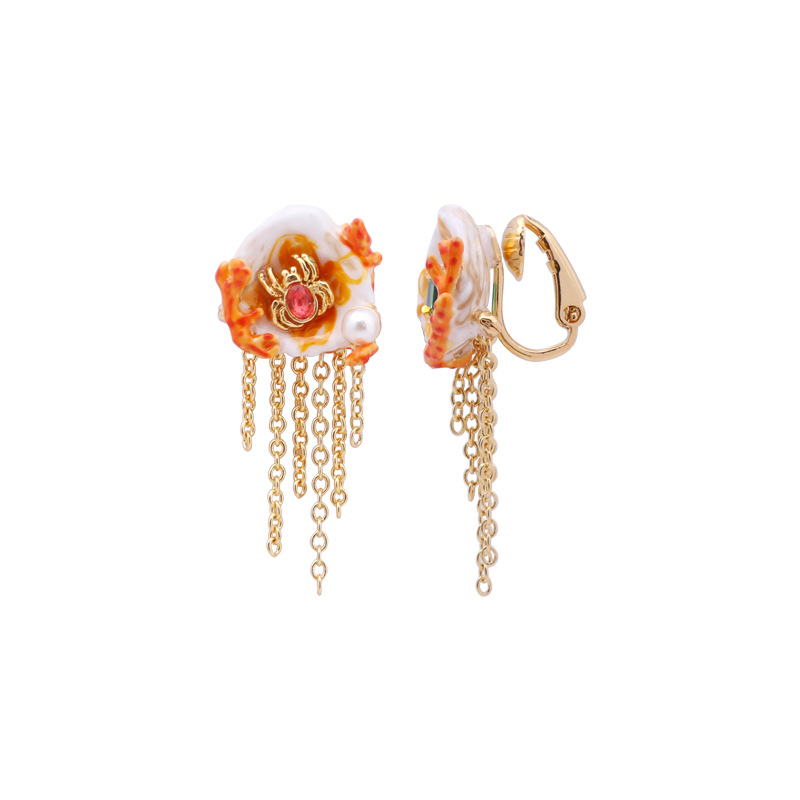 Flower Tassel Enamel Earrings Jewelry Stud Earrings