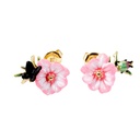 Butterfly On Flower Asymmetrical Enamel Stud Earrings