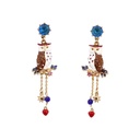 Owl Sapphire Tassel Enamel Stud Earrings