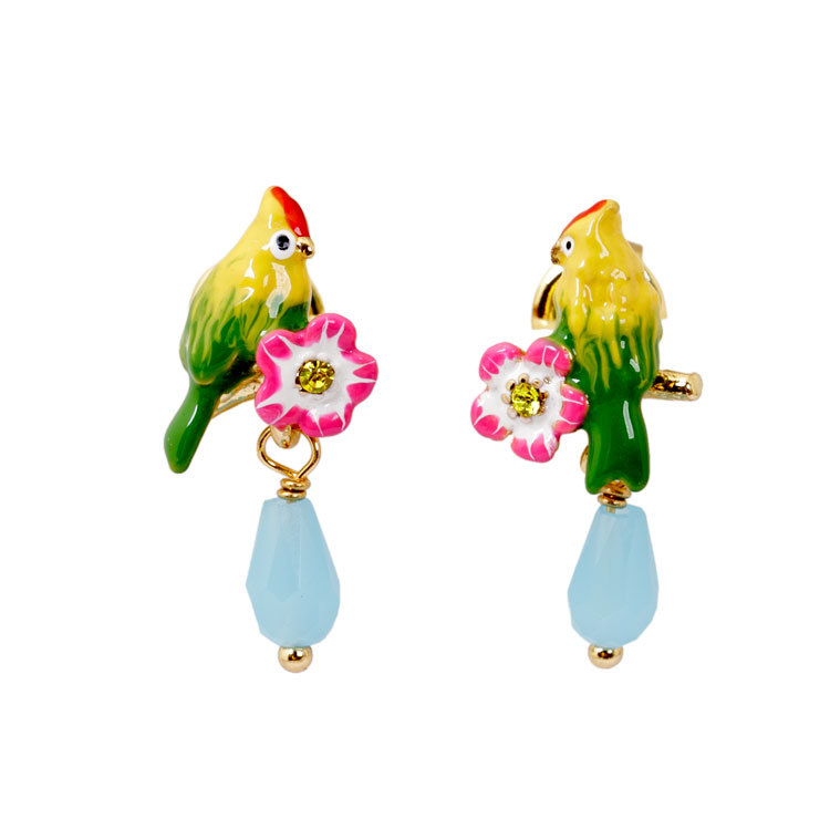 Parrot Flower Enamel Earrings Jewelry Stud Earrings