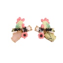 Cactus Flower Bee And Stone Asymmetrical Enamel Stud Earrings