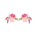 Pink Lavender Flower And Stone Enamel Earrings
