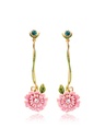 Pink Flower And Crystal Enamel Dangle Earrings Jewelry Gift