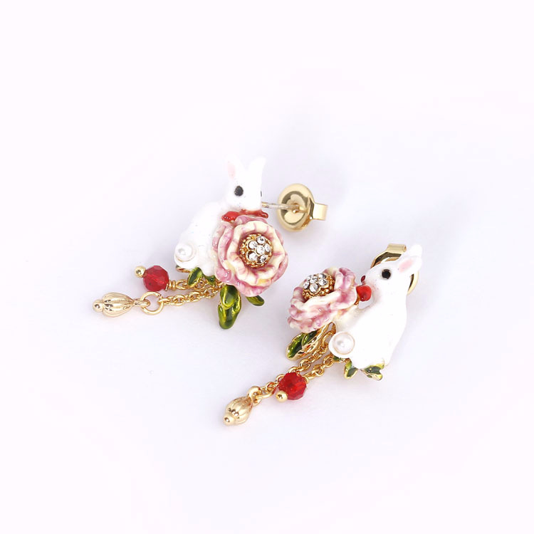 Rabbit Flower Tassel Enamel Earrings