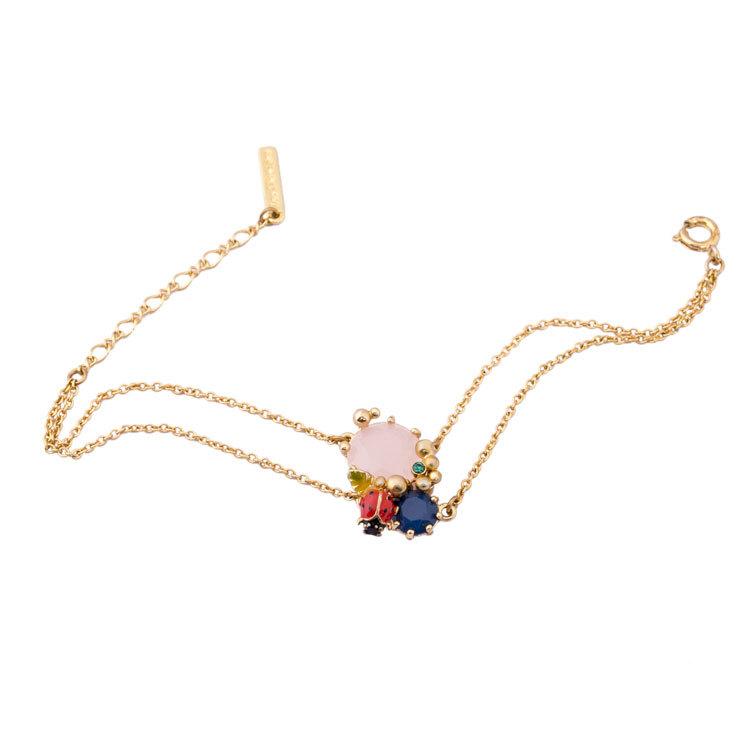 Ladybug And Pink Blue Stone Pendant Enamel Bracelet