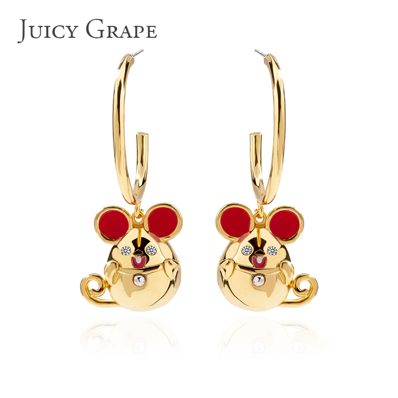 Red Mouse Earring for Chinese Zodiac Mouse Year 2020 Pure Silver Stud Earring