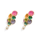 Pink Orange Green Purple Petal And Pearl Enamel Dangle Earrings