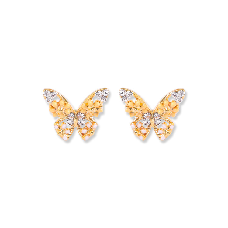 Butterfly With Zircon Enamel Stud Earrings Jewelry Gift