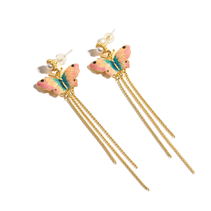 Butterfly Tassel Enamel Earrings