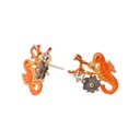 Orange Seahorse Flower And Crystal Enamel Earrings