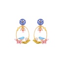 Robin Bird And Pink Flower Crystal Enamel Earrings