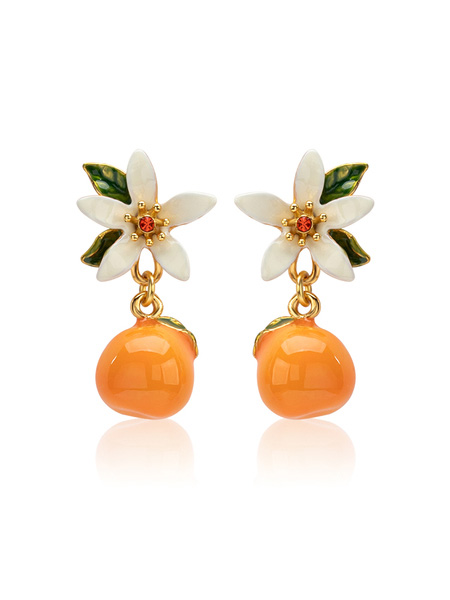 Orange Blossom Flower Enamel Stud Dangle Earrings Jewelry Gift
