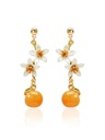 Orange Blossom Flower Enamel Stud Dangle Earrings Jewelry Gift