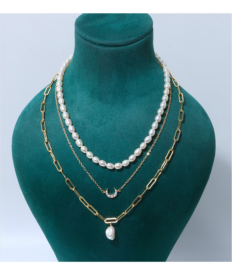 Freshwater Pearl Moon Gold Filled Chain Layering Necklace