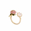 Pink Rose Flower And Stone Enamel Adjustable Ring