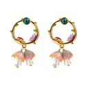 Purple Flower And Crystal Enamel Stud Earring