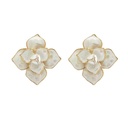 Camellia Flower White Black Enamel Stud Earrings Jewelry Gift