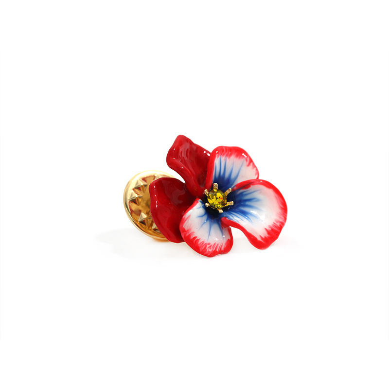 Red Blue Pansy Flower Enamel Brooch