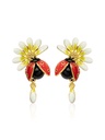 Daisy White Flower And Ladybug Enamel Stud Earrings