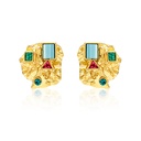 Metal Rhinestone Gloden Plated Irregular Stud Earrings