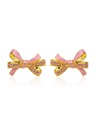 Pink Bow And Crystal Enamel Stud Earrings Jewelry Gift