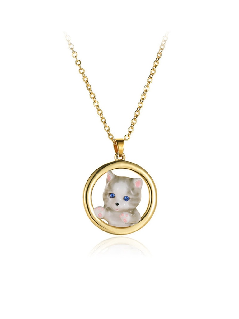 Cat Kitty Kitten Enamel Pendant Necklace