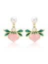 Pink Peach Fruit Freshwater Pearl Enamel Dangle Earrings