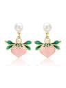 Pink Peach Fruit Freshwater Pearl Enamel Dangle Earrings