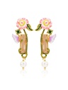 Pink Purple Flower And Crystal Enamel Dangle Earrings