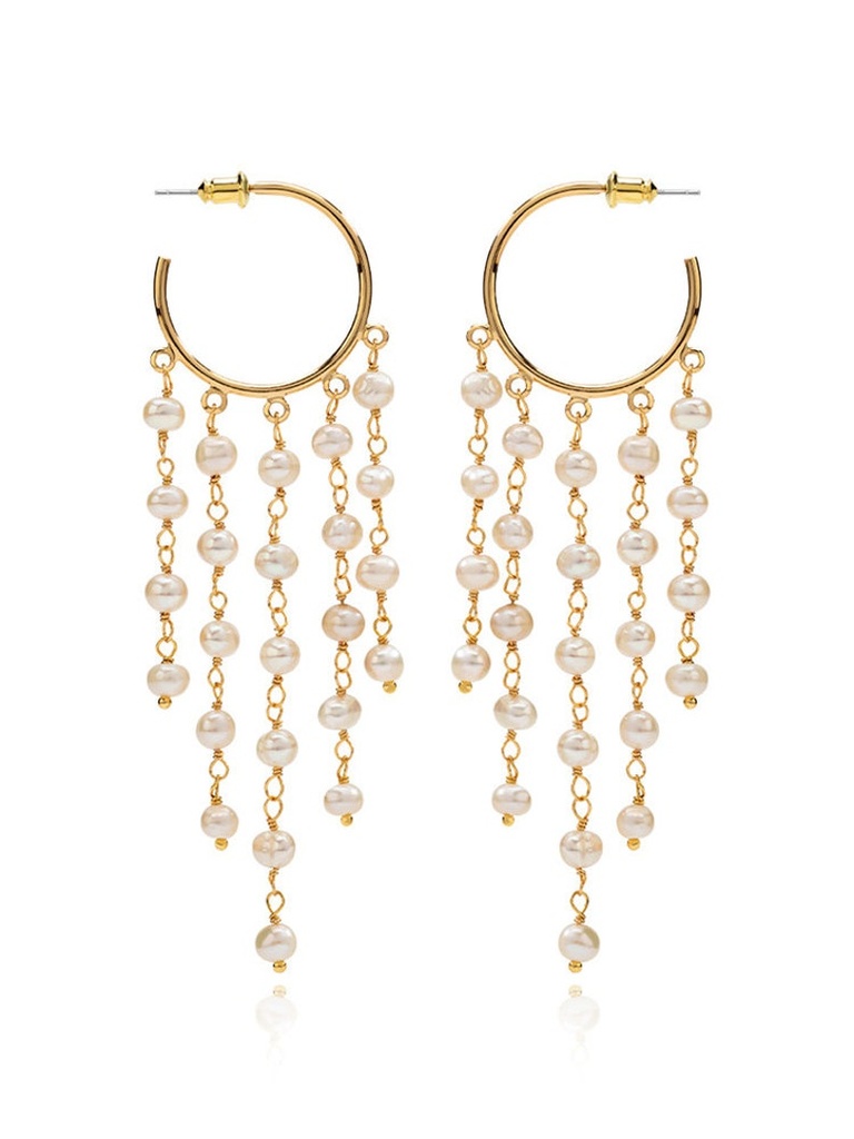 Pearl Tassel Hoop Earrings Jewelry Gift