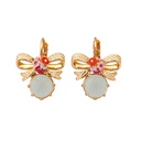 Flower On Bow And Stone Enamel Hook Earrings