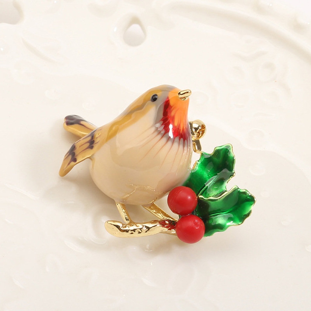 Bird And Red Cherry Enamel Brooch Jewelry Gift