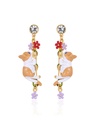 Cat Kitty Kitten Red Purple Flower Zircon Enamel Dangle Earrings
