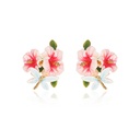 Pink Flower And Dragonfly Enamel Stud Earrings