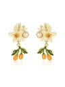 Orange Blossom Flower Kumquat Pearl Enamel Dangle Earrings