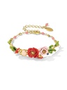 Pink Red Flower And Stone Enamel Cuff Bangle Bracelet