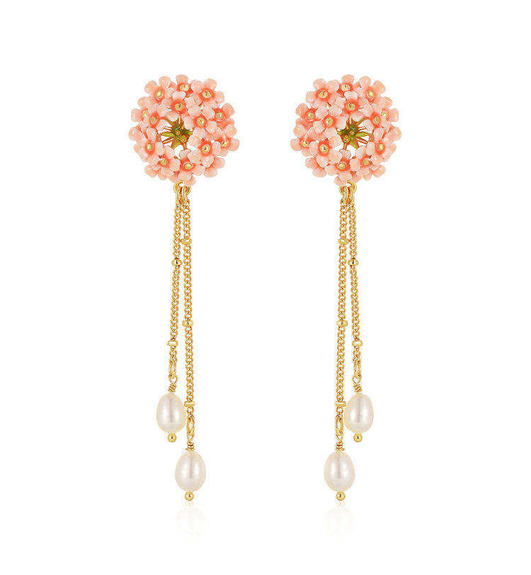 Cherry Blossom Flower Pearl Enamel Dangle Earrings Jewelry Gift