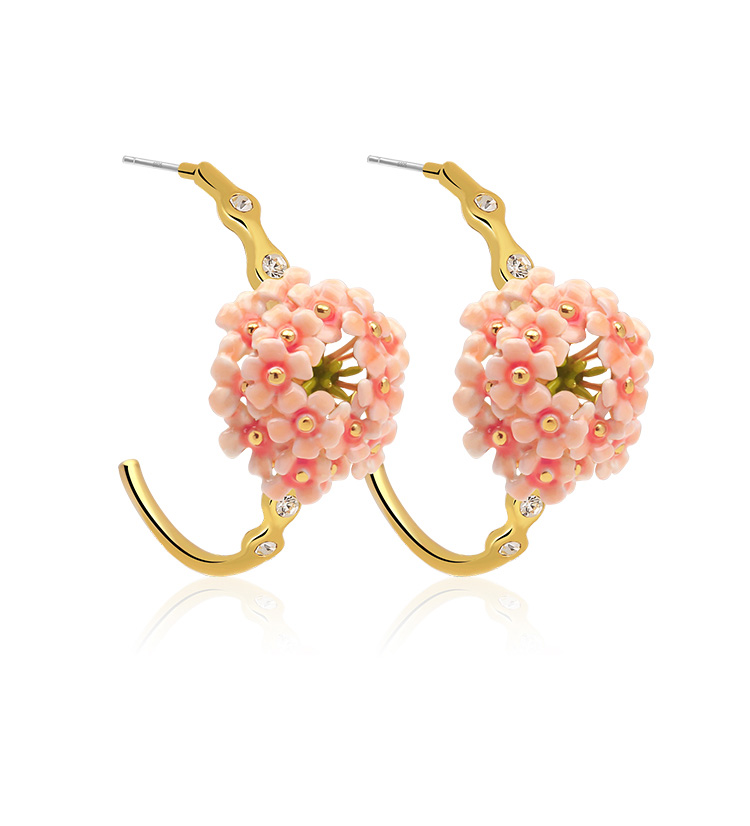 Cherry Blossom Flower C Shape Enamel Earrings Jewelry Gift