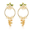 Flower And Green Leaf Enamel Dangle Earrings Jewelry Gift