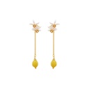 Lemon Flower Blossom And Crystal Enamel Chain Earrings