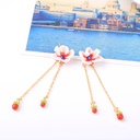 Pink Flower And Red Berry Tassel Enamel Earrings Jewelry Gift