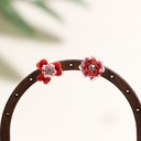 Red Pink Flower And Zircon Enamel Asymmetrical Stud Earrings