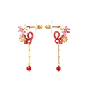 Flower And Crystal Enamel Tassel Stud Earrings